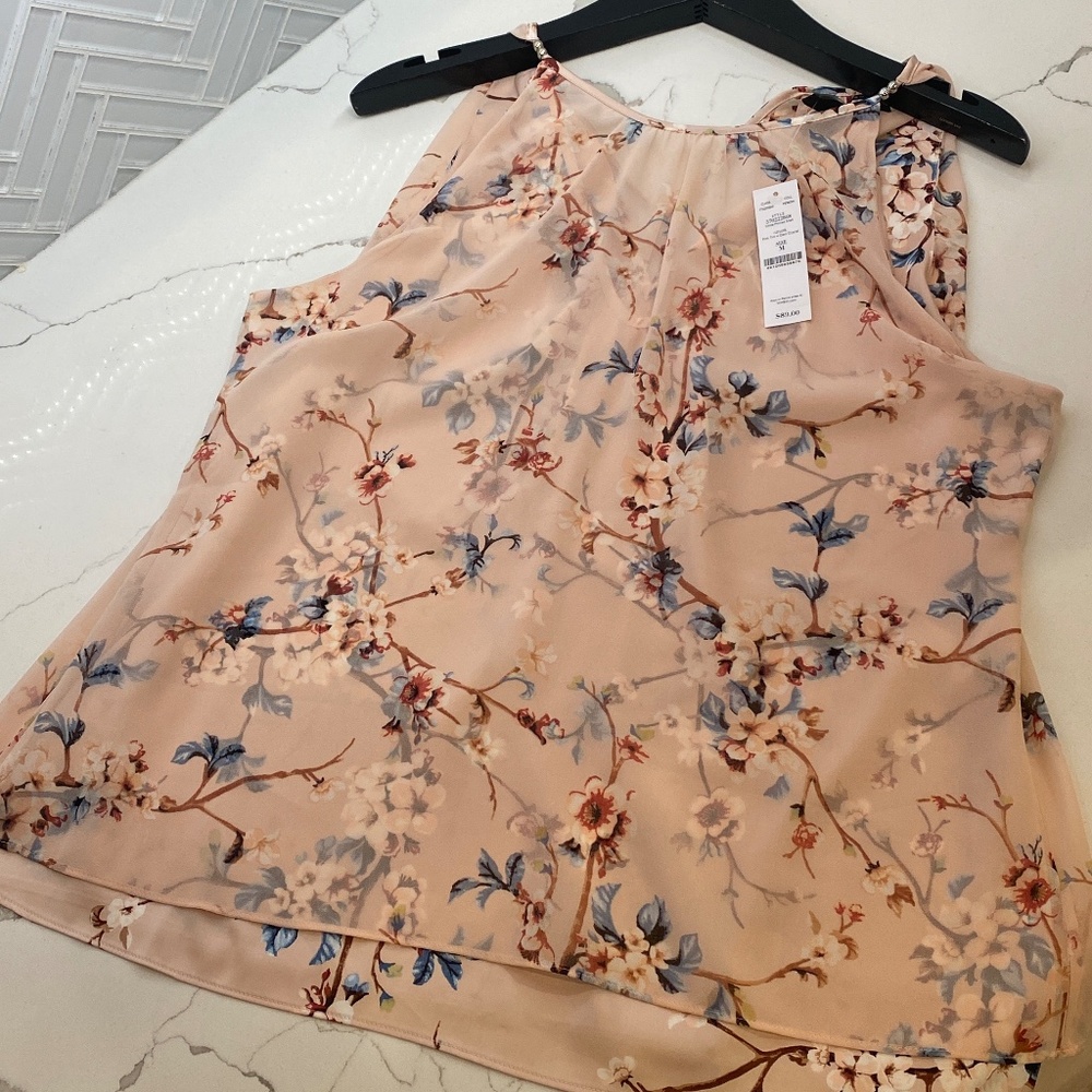 Chloe Printed Shell Tank - Pink Floral -  White House Black Market - Medium